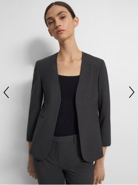 Theory Lindrayia Good Wool Blazer in Charcoal Melange Size 12